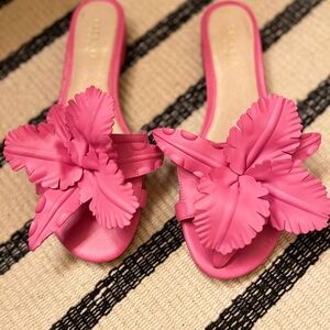 CeCelia NY Lila Hibiscus “Vibrant Rose” Floral Sandals